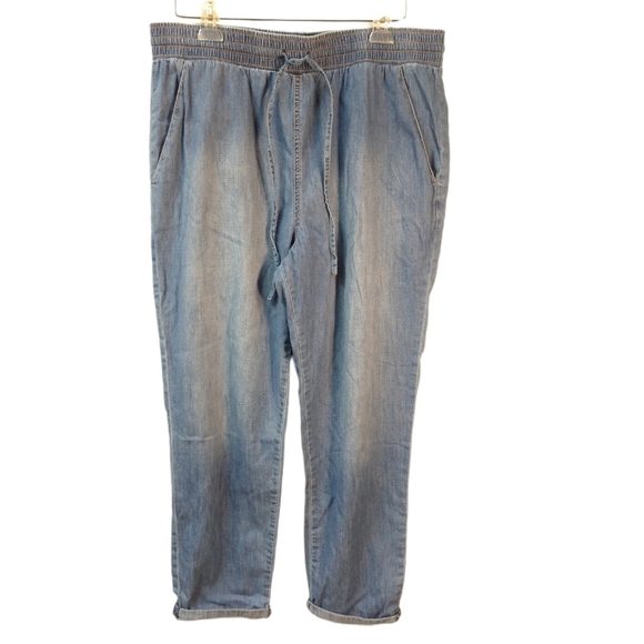 Current/Elliott L(3) Drawstring Cropped Lounge Trouser Cascade Chambray - Picture 2 of 4